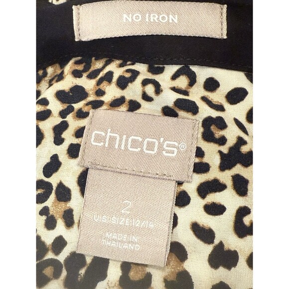 Chico’s Leopard Print Button Down Shirt 2 M/L Animal Print Black Trim No Iron - Picture 6 of 6